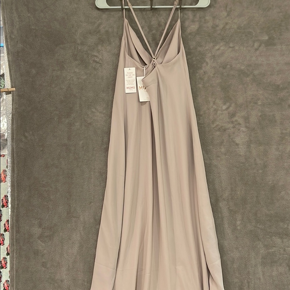 Show Me Your MuMu Tan/Cream Strappy‎ Backless Sundress Knee Length Women's sz M - Picture 8 of 11